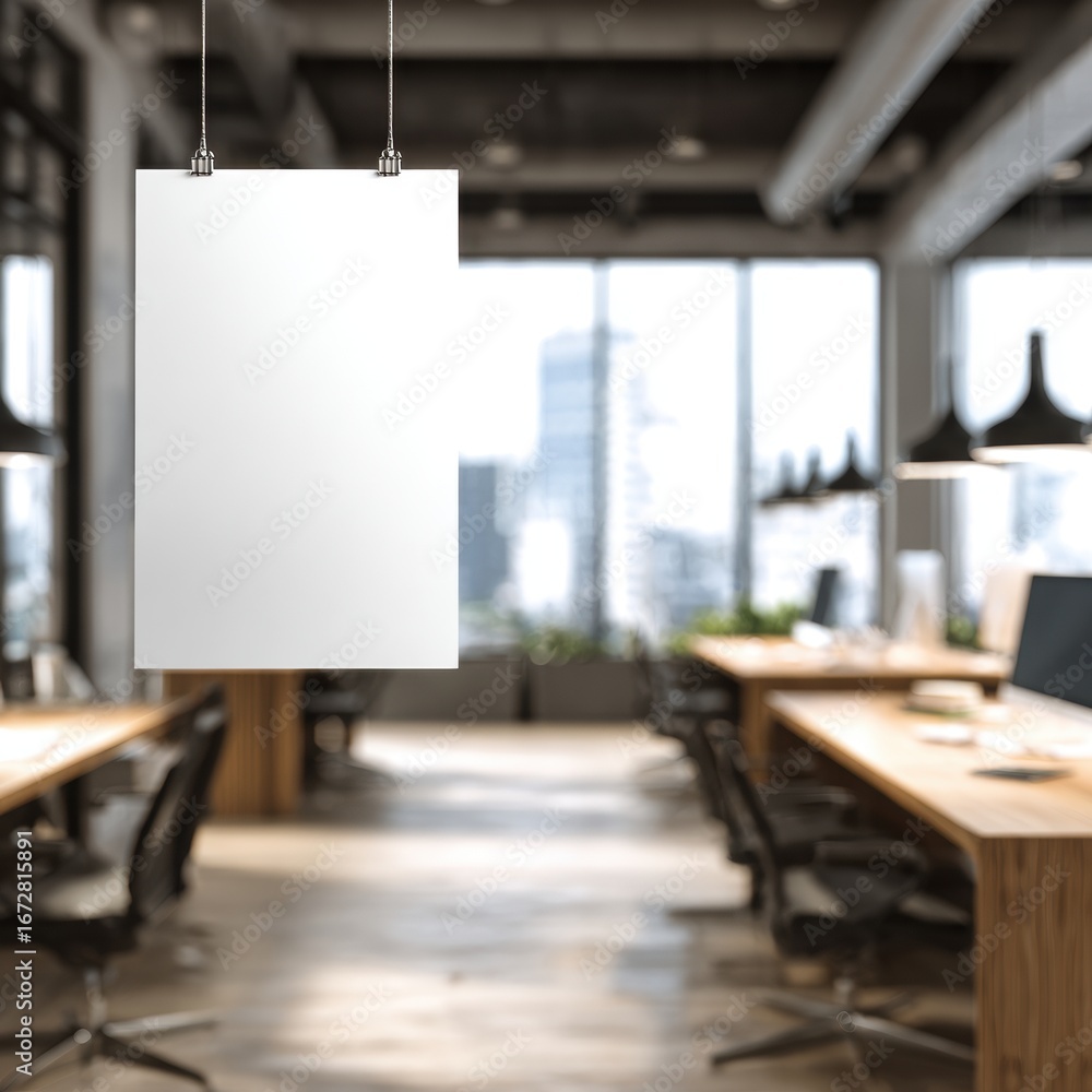 Fototapeta premium Blank Poster Mockup in Modern Office