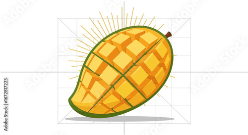 Freshly Harvested Mango Slice Depicted With Radiant Accents in Modern Illustrated Style