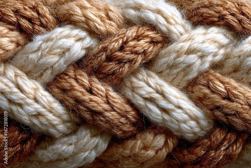 Close-up of intricately woven beige and brown yarn