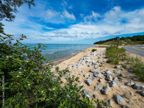 Scene along the public lakeshore of Duck Lake near Whitehall, Michigan