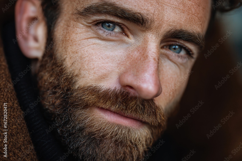 Obraz premium Attractive visage Image of a clever good looking man with a beard gazing at you
