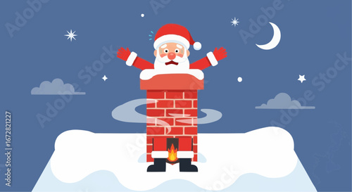 Christmas theme 2025 vector santa claus stuck in chimney christmas holiday season funny cartoon vector illustration graphic design art