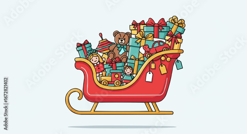 Christmas theme 2025 vector illustration of santa sleigh full of christmas presents and toys for children holiday season celebration