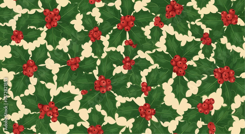 Christmas theme 2025 vector festive christmas holly berries pattern design for holiday season greetings and christmas themed backgrounds