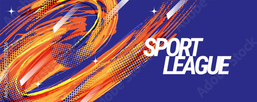 Orange and Blue Abstract Background with Brush Strokes and Halftone Style. Grunge Sports Cover or Poster Design