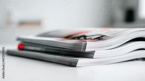 Wallpaper Mural Stacked Magazines, Modern Office Desk Torontodigital.ca