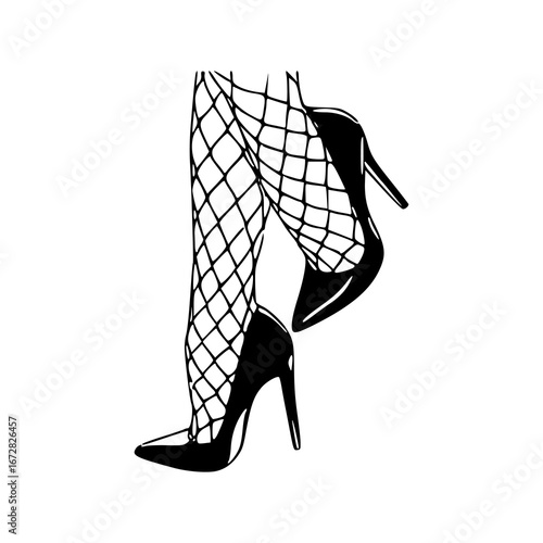 fashionable legs with high heels and fishnets