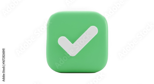 3D Check Mark Icon on Green Square Box Isolated on Transparent PNG Background