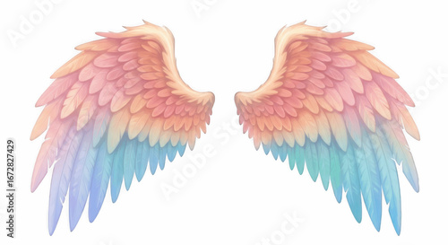 Beautiful Watercolor Rainbow Angel Wings Isolated on Transparent PNG Background