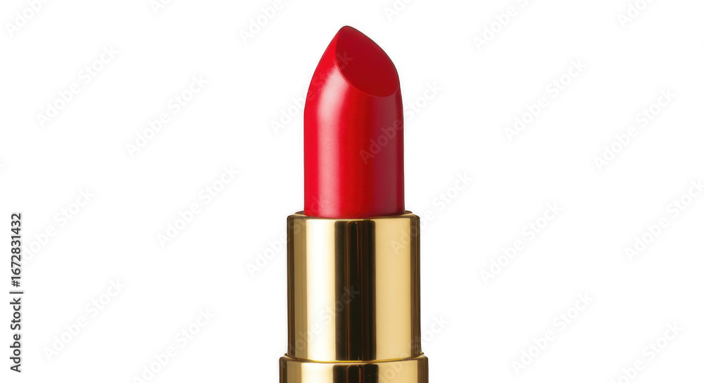 Obraz premium Luxurious Classic Red Lipstick with Shiny Finish in a Golden Tube Isolated on Transparent PNG Background