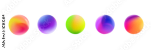 Bright colorful circle gradient set. Round blur gradation background collection. Iridescent radial blurry shape pack for poster, banner, leaflet, brochure. Vector neon fading circular aura bundle