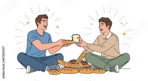 Friendship And Sharing: Happiness Over A Collection Of Fresh Baked Breads