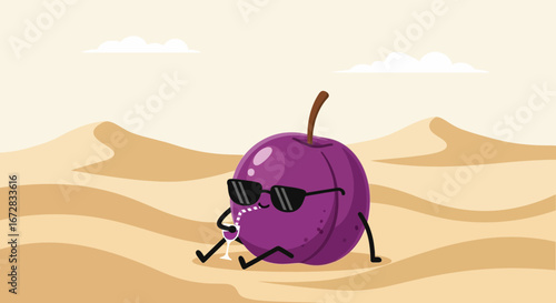 Fruit Cools In Desert, Drinking And Enjoying Leisure Under The Sun With Stylish Shades