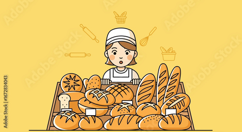 Happy Baker Presenting Freshly Baked Breads And Pastries Displayed In A Shop