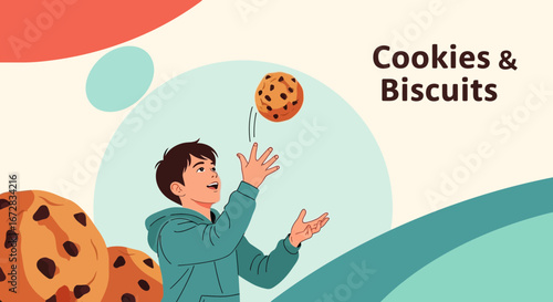 Happy Boy Juggling Delicious Cookies, Sweet Treats, and Delightful Desserts