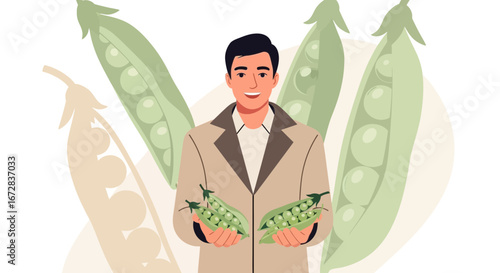 Happy Person Holding Fresh Peas Pods Representing Healthy Eating and Farming