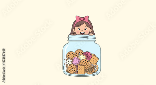 Girl Peeking Over A Glass Jar Full Of Cookies With A Pink Bow Adorable