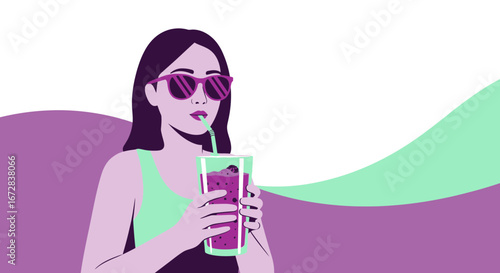 Glamorous Woman Enjoys Her Refreshing Smoothie With Style And Confidence