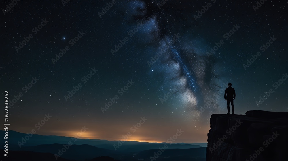 Fototapeta premium silhouette of a man standing on the top of the mountain