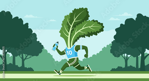 Green Champion: Energetic Runner Embracing Health, Endurance, and Nature's Bounty