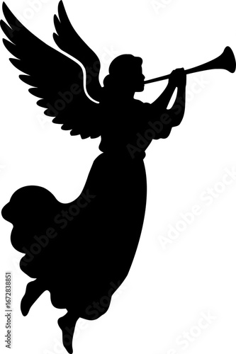 Angel playing the trumpet silhouette vector black and white icon isolated illustration image decal design file download