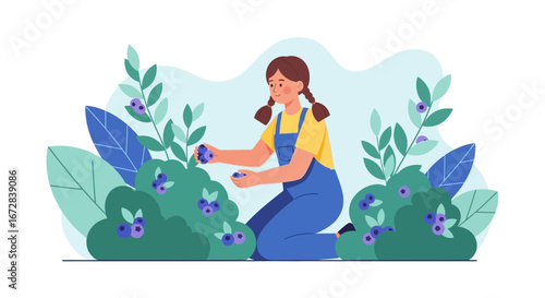 Harvesting Berries: A Joyful Depiction of a Farmer Gathering a Lush Yield