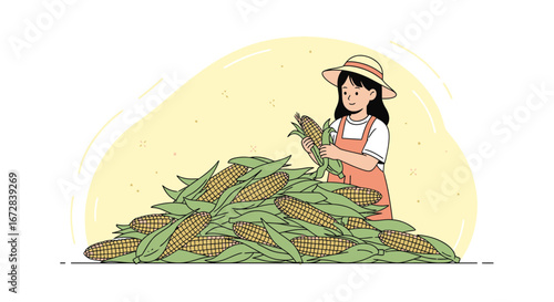 Harvesting Corn: A Young Farmhand Harvesting Maize in a Bountiful Field
