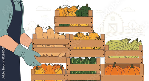 Harvesting Seasonal Vegetables: A Bountiful Display of Pumpkins, Squash, and Gourds