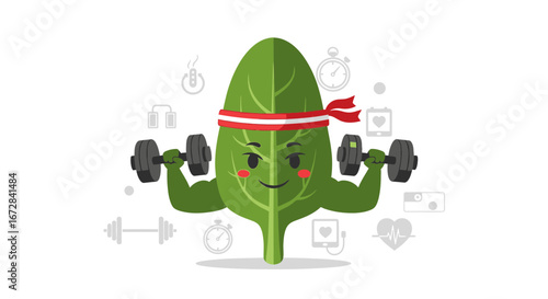 Healthy Leaf Character Doing Weightlifting Exercise with Dumbbells for Fitness and Wellness