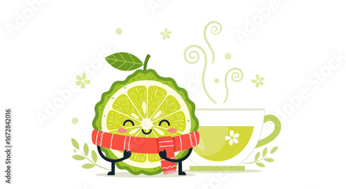 Joyful Bergamot Slice Enjoying The Warmth Of Tea And Beautiful Floral Decorations
