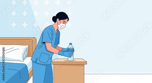 Hospital Professional Offers Hydration to Patient, Providing Compassionate Assistance During Illness