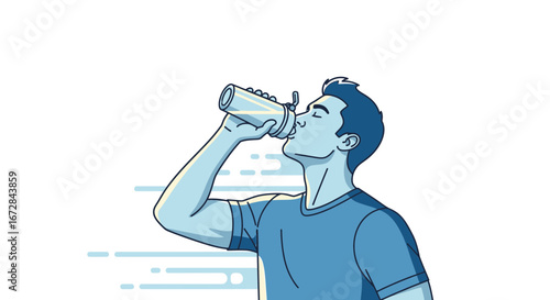 Hydrated Young Man Drinking Water From Bottle, Refreshment, Healthy Lifestyle Concept