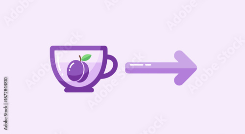 Illustrated Plum Tea Concept with Arrow Symbolizing Freshly Brewed Aroma And Movement Vector