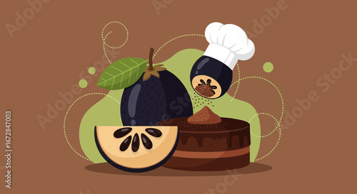 Illustrative Gastronomy: Chocolate Dessert Creation and Exotic Fruit Composition