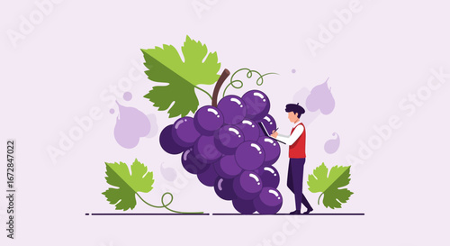 Illustrative Grape Harvest: A Digital Artist Capturing Berry Details, Elegant Style