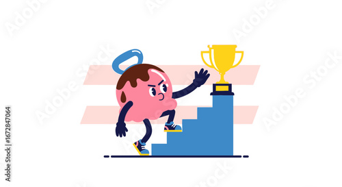 Illustrative Ice Cream Reaching for a Golden Trophy Symbolizing Achievement and Excellence
