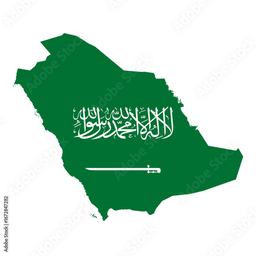 Map of Saudi Arabia with the pattern of Saudi Arabia flag. Vector illustration design of the map of Saudi Arabia flag.