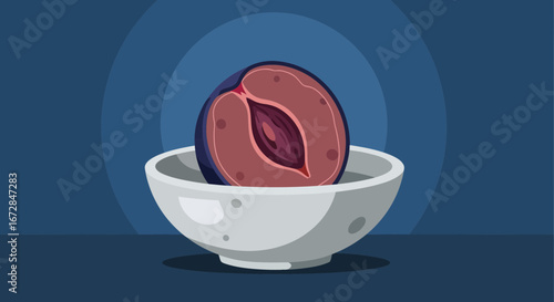 Illustrative Plum Slice in a Bowl: Culinary Art Depicting Delicious Fresh Fruit