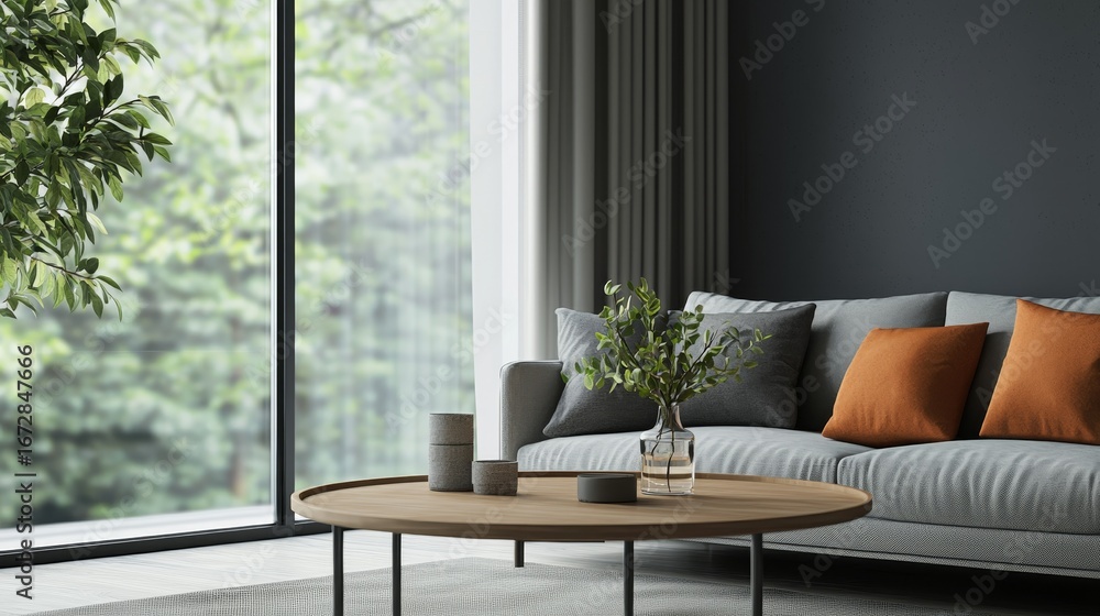Fototapeta premium 3D rendering with coffee table next to sofa in living room