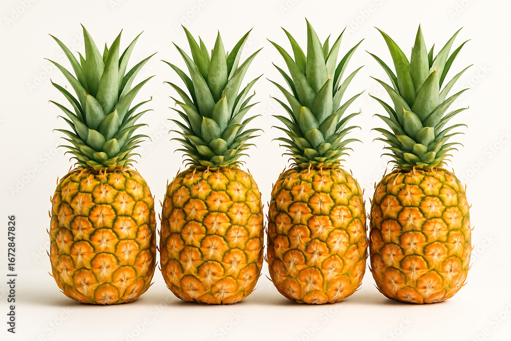Fototapeta premium Rows of Perfectly Ripe Pineapples, an Exotic Fruit Medley in Color.