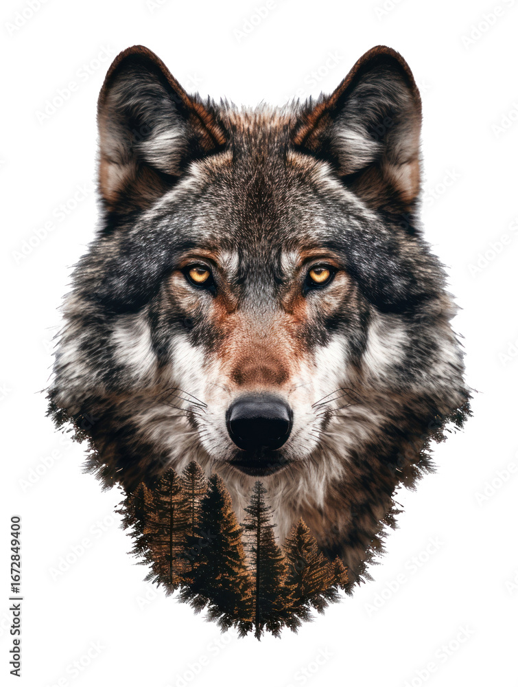 Fototapeta premium PNG Wolf with trees animal design illustration.