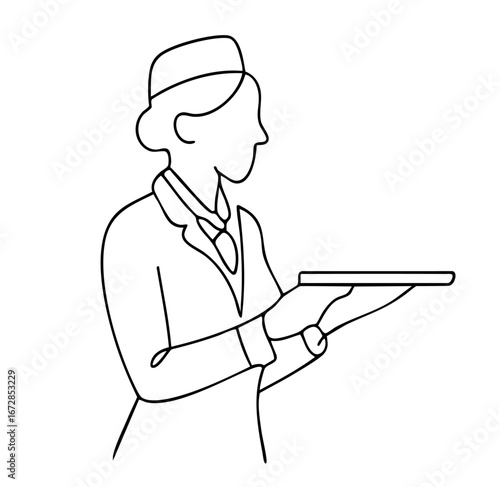 Silhouette of Waitress Holding Tray – Restaurant Service, Hospitality, Catering