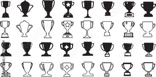 trophy, cup, award, winner, victory, success, achievement, champion, prize, competition, sport, celebration, graphic, vector, silhouette, outline, black, white, isolated, design, element, object, symb