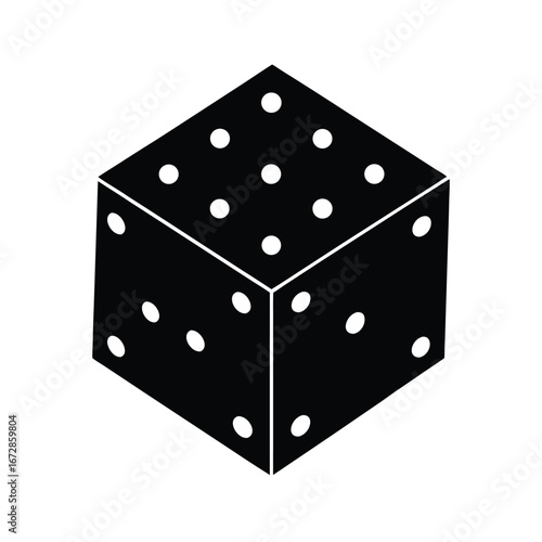 Black and white isometric dice icon illustration graphic design element.
