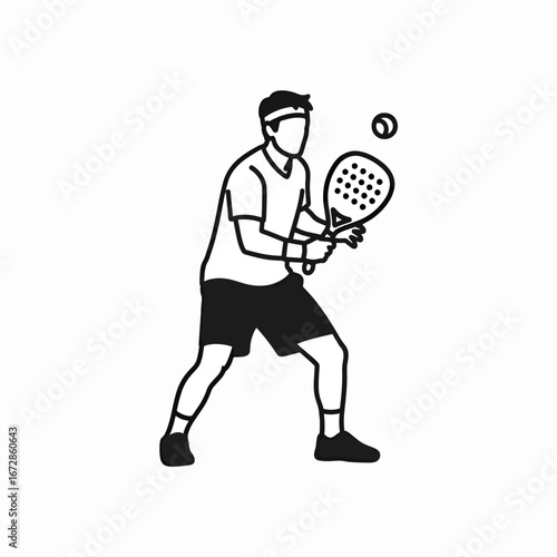 Dynamic padel tennis player ready to smash ball with modern racket during competitive match outdoors