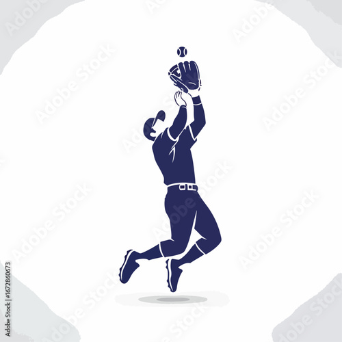 Dynamic baseball player catching ball with glove illustration for sports marketing and athletic campaigns