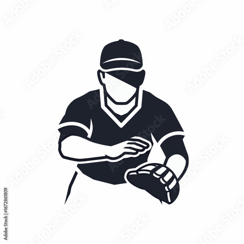Baseball player ready to catch with mitt in monochrome style for sports themed designs and illustrations
