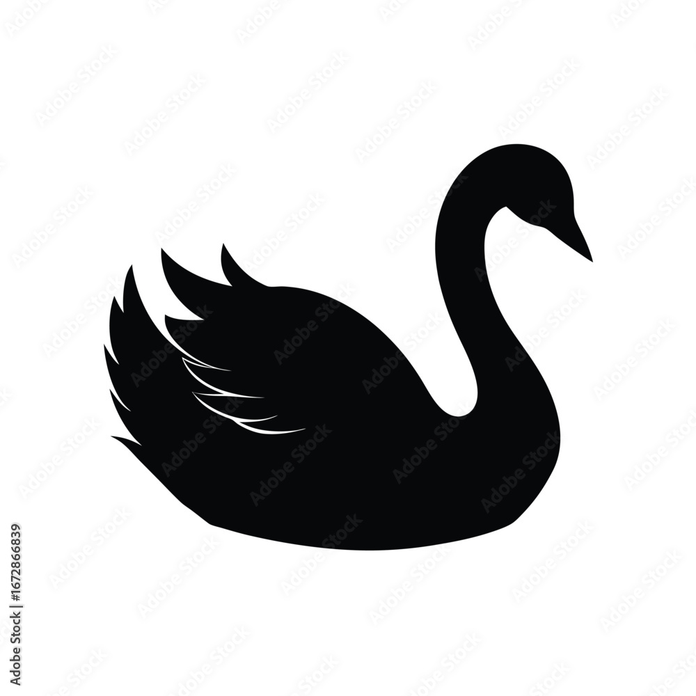 Obraz premium Elegant Black Swan Silhouette: Vector Graphic Illustration, Bird, Nature, Wildlife, Design Element
