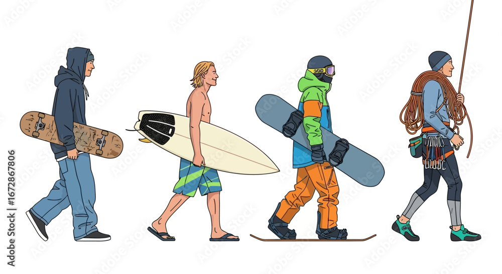 Obraz premium Outdoor sports evolution line vector.