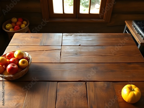 Rustic Wooden Table with Apples